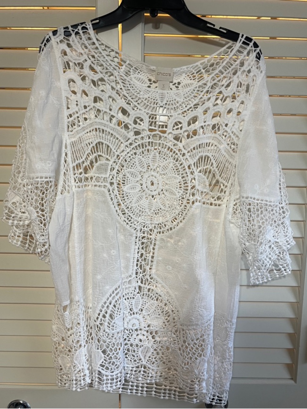 Chico's Women’s White Crochet Lace Tunic and Tee Size 3
